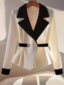 GlowEve CURVE Große Größen Kontrast Farbblock Patchwork Lässig Hemd mit Umlegekragen - Verschiedenfarbig - Übersicht 1