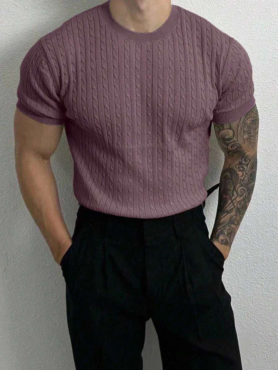 Manfinity Homme 男士纯色简约休闲圆领短袖针织上衣 - 紫羅蘭色 - 查看 1