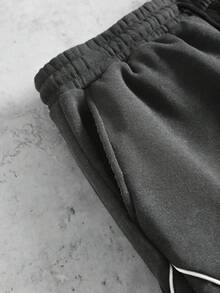 PAVTROS Men's Casual Contrast Trim Drawstring Waist Sweatpants - Dark Grey - View 6