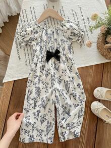 LMoss Kids Baby Girl Ditsy Floral Romper - Black and White - View 1