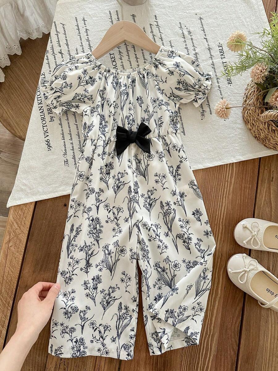 LMoss Kids Baby Girl Ditsy Floral Romper - Black and White - View 1