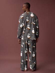 SHEIN Kung Fu Panda Men's Cartoon Pattern Themed Long Sleeve Top And Pants Loungewear Set - Dark Grey - View 2