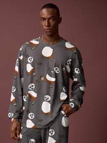 SHEIN Kung Fu Panda Men's Cartoon Pattern Themed Long Sleeve Top And Pants Loungewear Set - Dark Grey - View 6