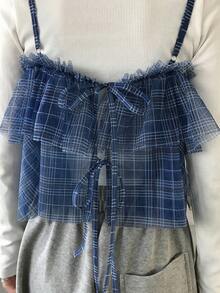 FRIFUL 网眼格纹系带层叠荷叶边宽松休闲百搭背心