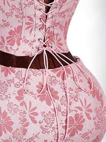 Amplova Bộ 2 món: Áo croptop quây và chân váy cạp siêu thấp bằng vải jacquard. - Hồng - Xem 5