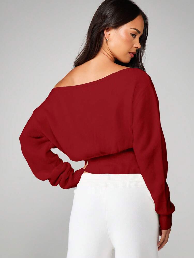 MISSGUIDED Off Shoulder Knit Sweater Long Sleeve Oversized Pullover Fall Winter Casual Top