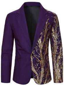 Manfinity Bizformal 男士西装套装，时尚派对演出西装，男士晚礼服，新郎西装，紫色亮片西装，婚礼西装 - 紫色 - 查看 4