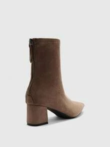 CUCCOO BIZCHIC Women's Pointed Toe Zipper Design Fashionable Daily Casual Wear High Heel Ankle Boots - Brown - View 9