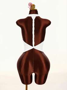 Amplova Women's Plunging Neck Top With Backside Rope Wrap Detail And Ruched Front, Fashionable And Sexy - White - View 9