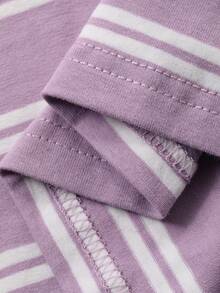 DAZY 女童字母条纹印花圆领短袖休闲连衣裙/家居服 - 紫色 - 查看 7