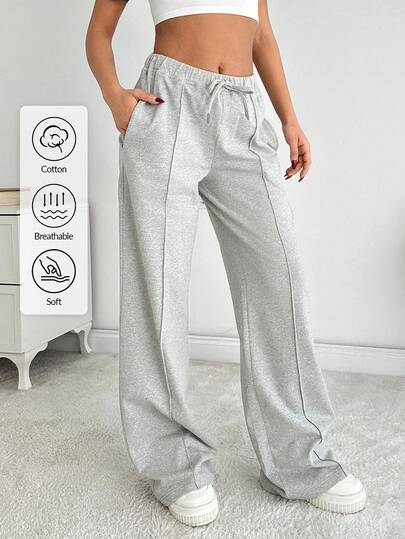 SHEIN Tall Women Solid Color Mid Waist Straight Sweatpants