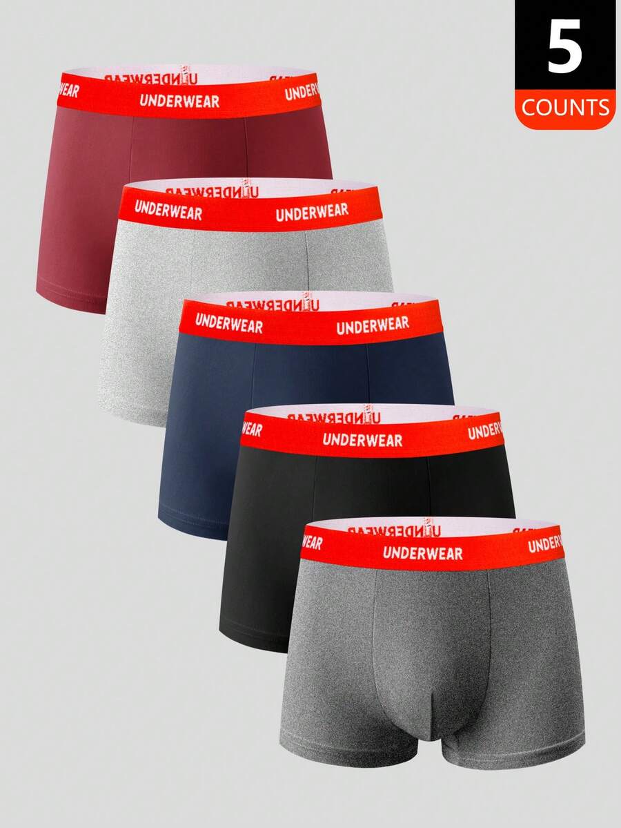 EasyFave 5pcs/Pack Men's Comfortable Stretchy Boxer Briefs - Multicolor - View 1