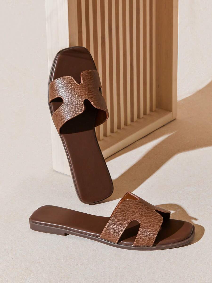 SHUZIA 畅销款女士高级纹理象灰色镂空露趾软垫凉拖鞋——奢华优雅，百搭舒适 - 橄欖綠 - 查看 1