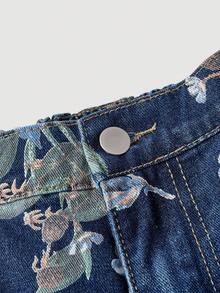 SHEIN MOD 大码女式时尚做旧印花牛仔裤 - 深色水洗藍 - 查看 3