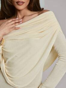 Hauture Women's Daily Going Out Off Shoulder Ruched Soft Knit Butter Yellow Maxi Dress - Light Yellow - View 5