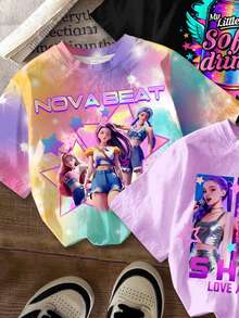 SHEIN 3pcs/Set Lavender, Tie-Dye, Black Cartoon Girl Portrait LUMINA ...