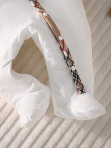 Newborn Baby Pajamas-4 Piece Pajama Set White Plaid Trim Collared Long Sleeve Footed Romper Hat Bib Blanket Classic Elegant Gender Neutral Four Seasons Everyday Wear Special Occasion Holiday 2026 Must Have Premium Heirloom Quality Gift - White - View 7