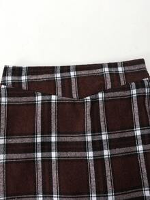 SHEIN 少女休闲纯色长袖T恤和格子裙套装，秋季 - 彩色 - 查看 7
