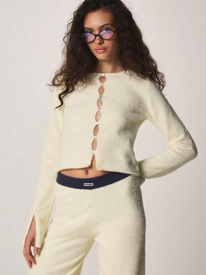 MISSGUIDED Soft Knit Button Front Cardigan With Cut Out Details Long Sleeve For Fall Winter Layering
