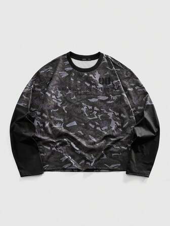 Street Life Herren Camouflage Muster Rundhals Langarm Lässig T-Shirt