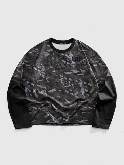 Street Life T-shirt décontracté à col ras-du-cou à manches longues avec imprimé camouflage pour hommes