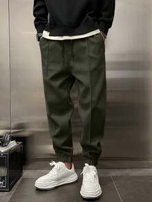 EURMUSE Pantalones de chándal de hombre de algodón con bolsillo en diagonal - Verde militar - Ver 3