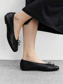 CUCCOO BIZCHIC Giày bệt nữ họa tiết nơ trang trí thường ngày đa năng - màu đen - Xem 3