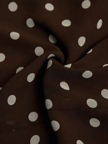 Elaquor 大码女式波点印花圆领灯笼袖休闲连衣裙 - 咖啡棕 - 查看 6