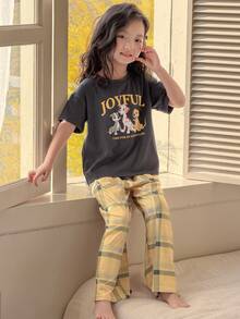 DAZY Young Girl Loose Fit Cartoon Print Round Neck Short Sleeve Casual Loungewear