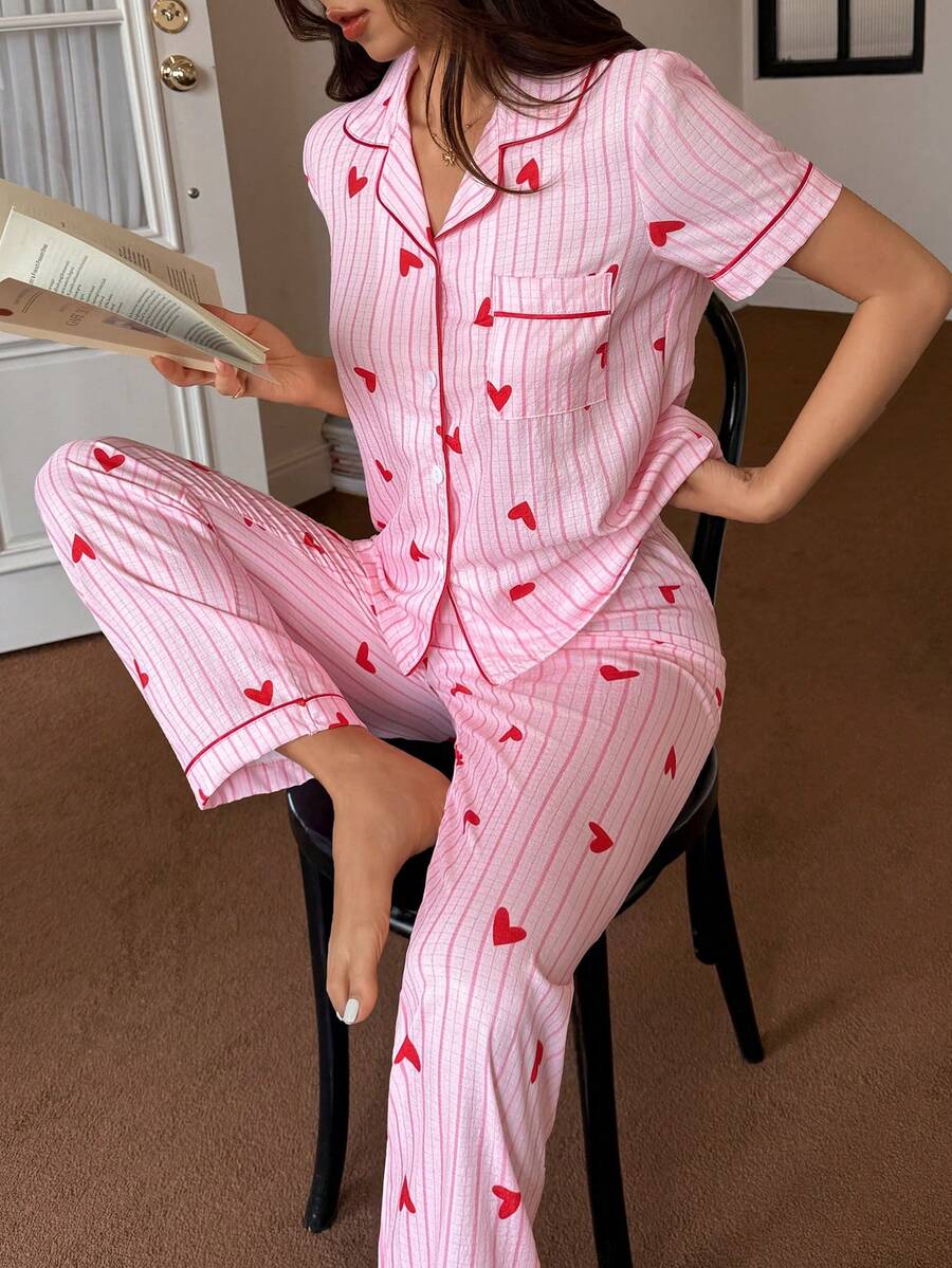 Dream Adore Nuevo conjunto de pijama de mujer con mangas cortas, rayas y abertura delantera - Multicolor - Ver 1