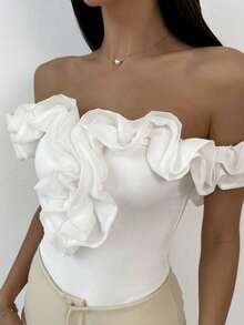 Aloruh Elegant Off Shoulder Sheer Bodysuit, Suitable For Commuting, Dating, Vacation, Wedding Season - White - View 6
