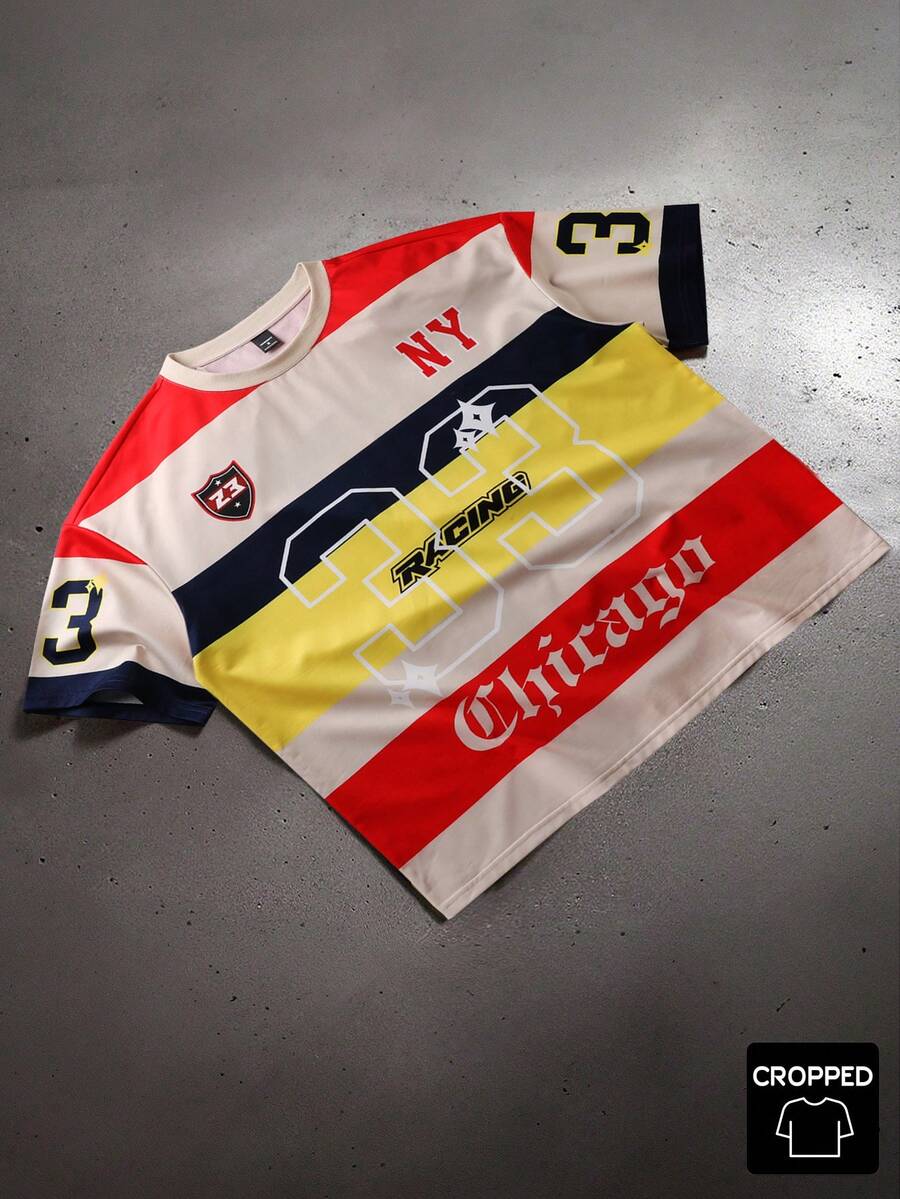 PAVTROS Men T-Shirts,Christmas,Y2k,Festival,Vintage,Boys Streetwear,New Year,Multi-Color Striped Color-Blocked Street Style Large Number Print Crew Neck Short-Sleeved T-Shirt For Men - Khaki - View 1