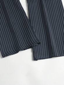 SHEIN PETITE PETITE-D Series Women's Commuter Minimalist Striped Straight Leg Pants - Dark Grey - View 7