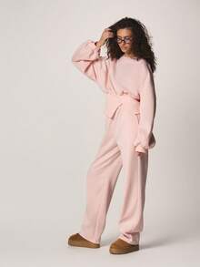 MISSGUIDED 女士宽松版型运动裤，弹性腰带抽绳设计，舒适休闲，适合居家穿着，宽松阔腿裤 - 藕粉色 - 查看 5