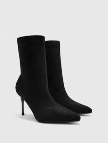 CUCCOO BIZCHIC Women's Fashion Versatile Pointed Toe High Heel Ankle Boots - Black - View 7