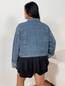 Sunnyshic Plus Size Casual Retro Loose Denim Jacket - Blue - View 2