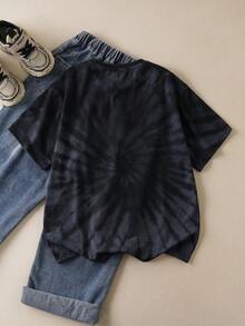 SHEIN How to Train Your Dragon Tween Boy Casual Tie-Dye Dragon Print Round Neck Short Sleeve T-Shirt, Summer - Black - View 2