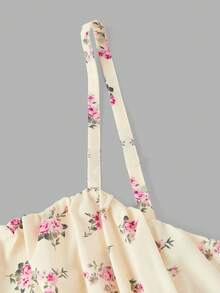 SHEIN MOD Vestido longo feminino plus size com estampa floral e alças com laço, ideal para o verão, formaturas, ocasiões formais e eventos sociais. Perfeito para o verão, festas e eventos formais. Vestido em tons pastel para mulheres. - Amarelo - Ver 4