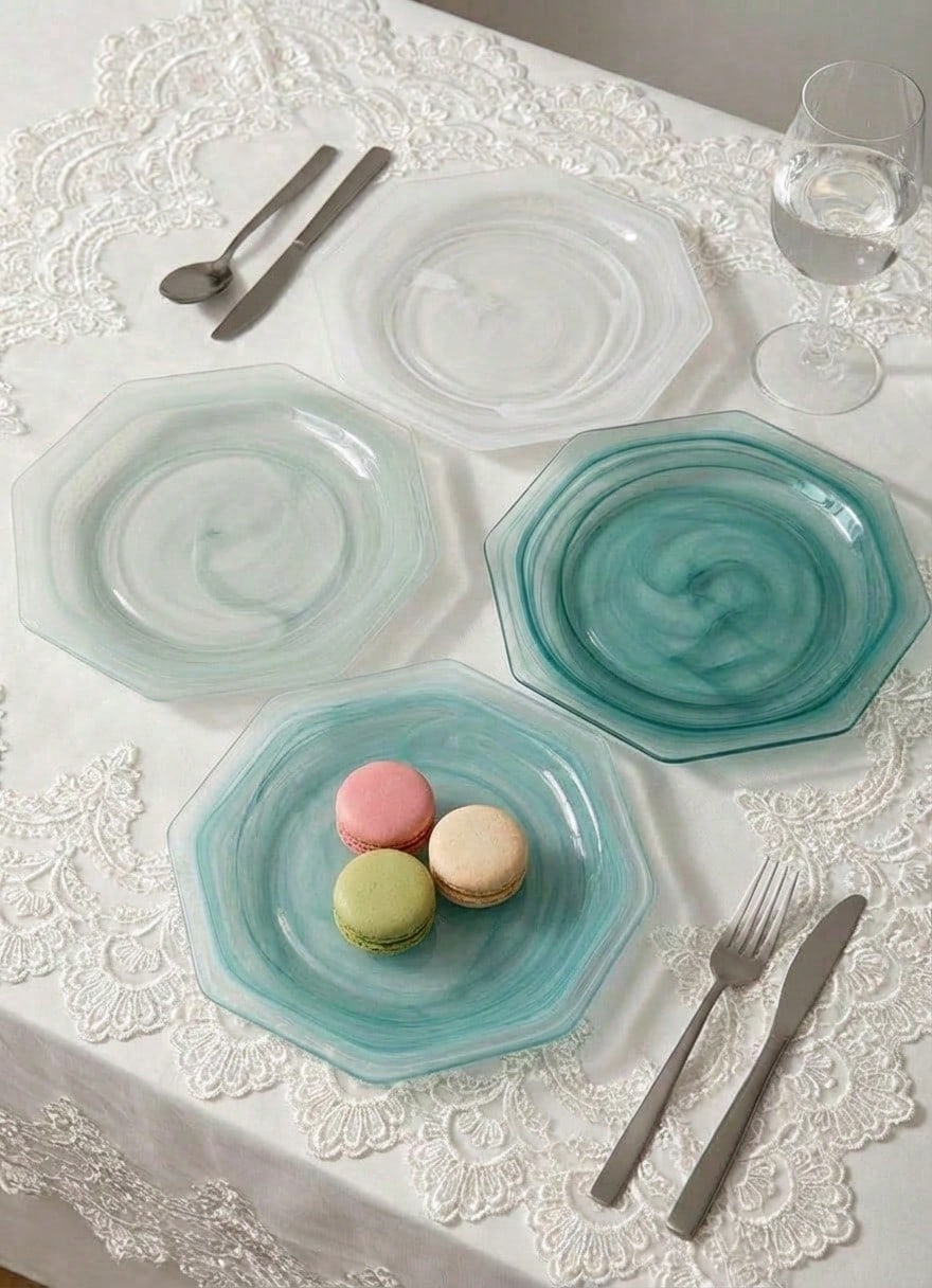 Cirelle 1PC Modern Marble Cloud Glass Tray, Frosted Serving Plate For Appetizers Desserts, Kitchen Dining Table Decor - Multicolor - View 1