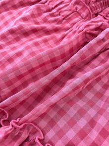 SHEIN Teen Girls Tank Tops & Camis Ruffle Details, Sweet And Lovely,Casual Plaid Sleeveless Top, Summer Girls Checkered Outfit Summer Outfits Set For Girls Pink Checkered Top Ruffle Strap Top Tiered Peplum Top - Hot Pink - View 5