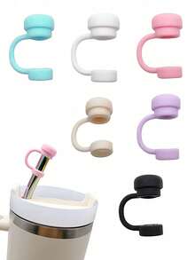 6 cái/2 cái Nắp đậy ống hút bằng silicon có thể tái sử dụng, tương thích với cốc , chống tràn, chống bụi, nắp đậy ống hút khi quay lại trường - Nhiều màu - Xem 1