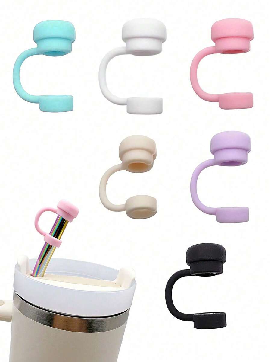 6 cái/2 cái Nắp đậy ống hút bằng silicon có thể tái sử dụng, tương thích với cốc , chống tràn, chống bụi, nắp đậy ống hút khi quay lại trường - Nhiều màu - Xem 1