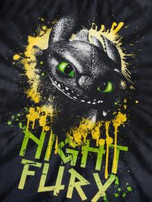 SHEIN How to Train Your Dragon Tween Boy Casual Tie-Dye Dragon Print Round Neck Short Sleeve T-Shirt, Summer - Black - View 4