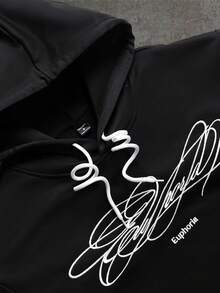 PAVTROS Men's Letter Print Long Sleeve Hoodie And Drawstring Waist Sweatpants Casual Suit Black Two Piece Set Men Men 2 Piece Set Men S Jogger Set Men S Sweatsuit Set Mans 2 Pieces Sets - Black - View 5