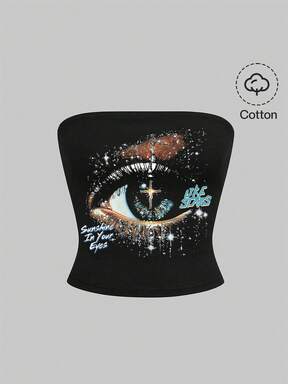 Grunge Punk Punk Glitter Music Festival Black Bandeau Top For Women