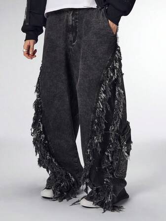 Street Life Pantalones cargo oscuros desgastados y lavados para hombre