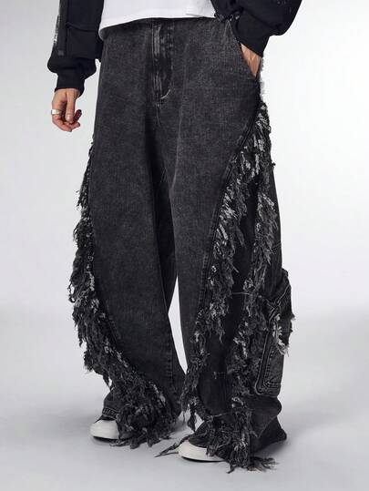 Street Life Pantalon cargo sombre délavé et déchiré pour hommes