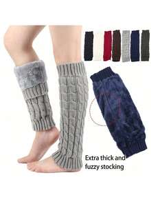 Thickened Warm Wool Socks, Women's Warm Leg Covers, Knitted Twisted Leg Covers, Plush Wool Twisted Socks, Knitted Wool Warm Leg Covers, Y2k - Multicolor - View 3