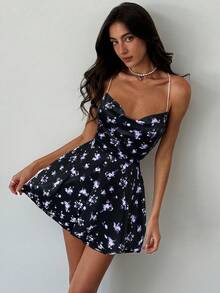 Aloruh Bộ jumpsuit hở lưng, dây chéo họa tiết hoa nhí mới, gợi cảm và tôn dáng. - màu đen - Xem 3