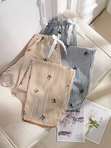 Dream Adore 2pcs Women Striped Heart & Bow Pajama Pants Set - Multicolor - View 1